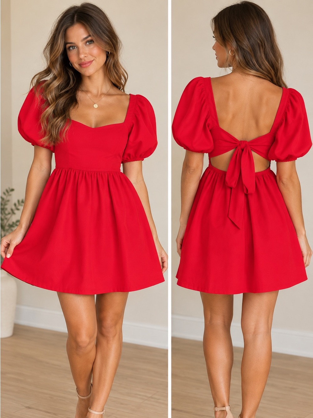 Altar’d State Red Baby Doll Mini Dress Tie Back Cutout Size Small